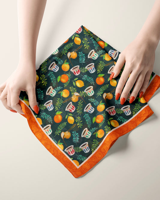 “Qahweh Moments” – Lebanese Coffee Cups Silk Scarf